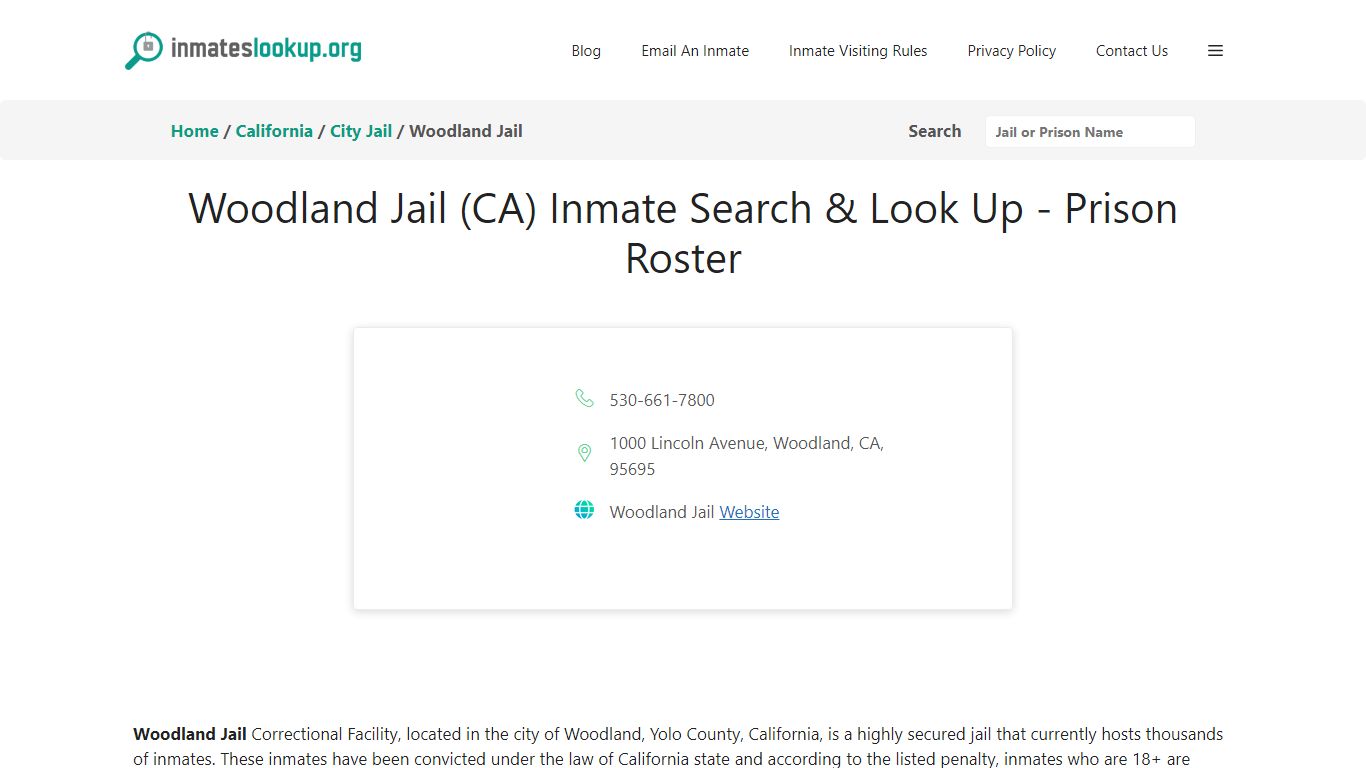 Woodland Jail (CA) Inmate Search & Look Up - Prison Roster