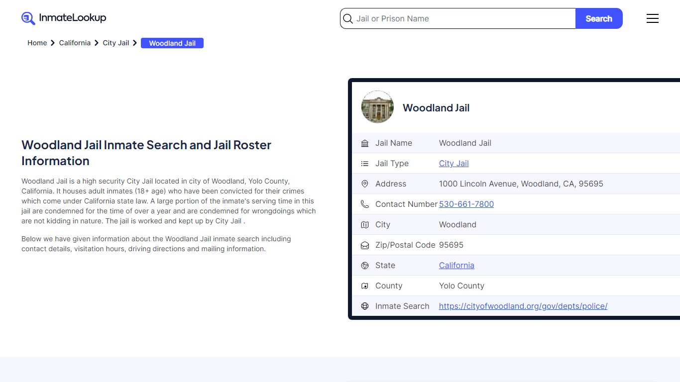 Woodland Jail (CA) Inmate Search California - Inmate Lookup